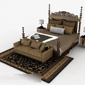 European Classical Double Bed V4 3d model