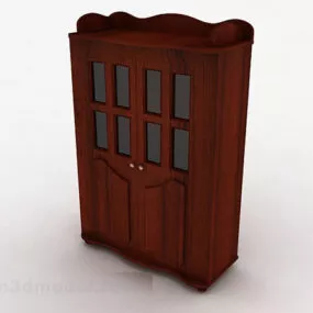 Brown Wooden Wardrobe V7 3d model