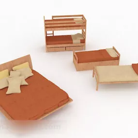 Brown Double Bed V5 3d model