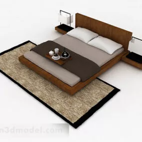 Simple Wooden Double Bed V1 3d model