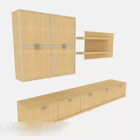 Yellow Wooden Tv Cabinet V11 3d model
