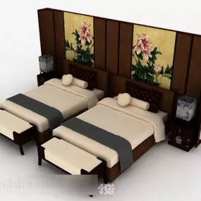 Chinese Style Single Bed Combination V1 3d model