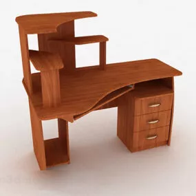 Brown Wooden Desk V10 3d model