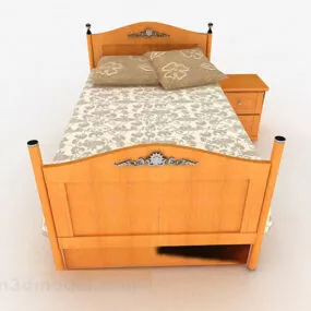 Yellow Wooden Single Bed V2 3d model