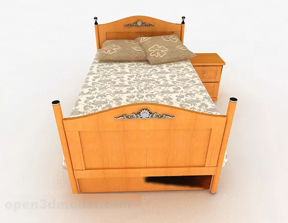Yellow Wooden Single Bed V2 3d model Yellow Wooden Single Bed V2 3d model