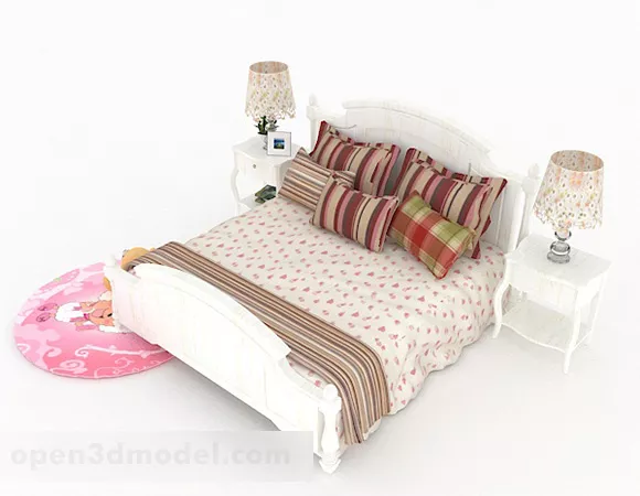 European Pink Double Bed V1 3d model European Pink Double Bed V1 3d model