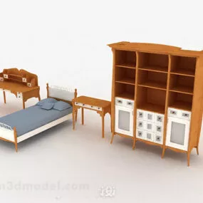 Single Bed With Cabinet 3d model