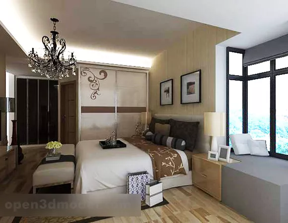 Bedroom Chandelier Furniture Interior 3d model Bedroom Chandelier Furniture Interior 3d model
