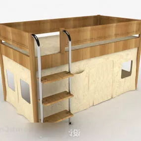 Brown Wooden Single Bed Furniture V1 3d model