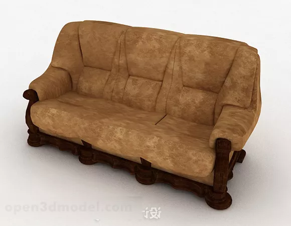 European Brown Double Sofa Decor 3d model European Brown Double Sofa Decor 3d model