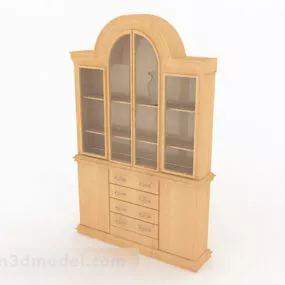 Yellow Wood Glass Home Cabinet 3d model