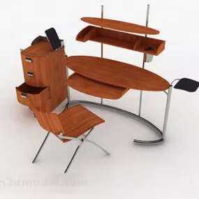 Brown Wooden Desk Chair Furniture 3d model