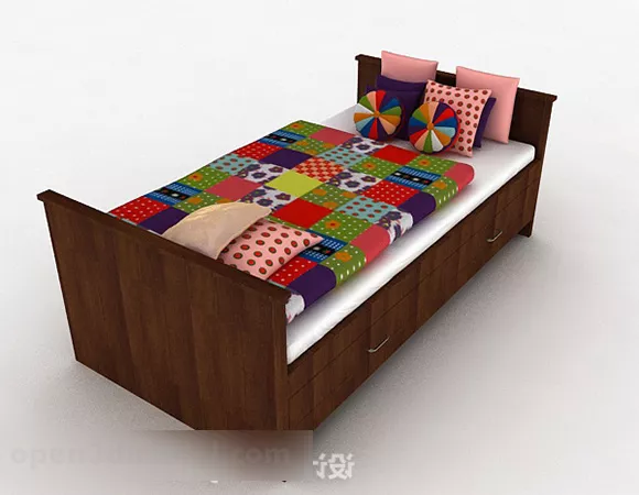 Colorful Wooden Single Bed 3d model Colorful Wooden Single Bed 3d model