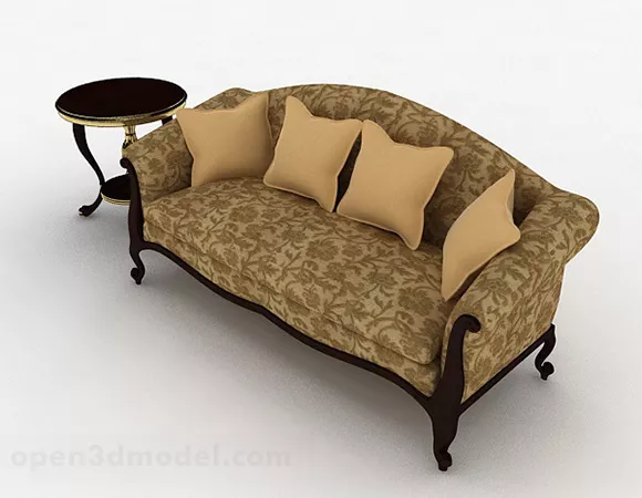 European Brown Fabric Double Sofa 3d model European Brown Fabric Double Sofa 3d model