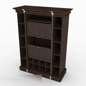 Brown Wooden Bookcase V8 3d model