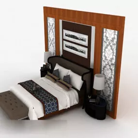 Home Double Bed With Wall Decoration 3d model