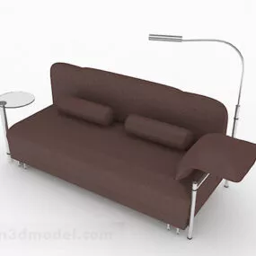Brown Leather Sofa With Floor Lamp 3d model