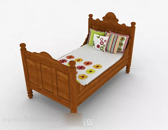 Old Wooden Single Bed 3d model Old Wooden Single Bed 3d model