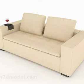 Yellow Leather Two Seats Sofa Furniture 3d model