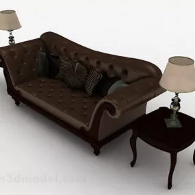 European Brown Double Sofa Furniture V1 3d model