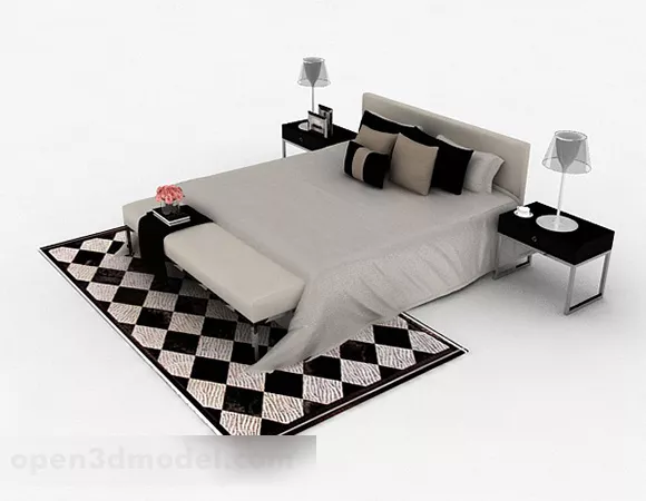 Gray Double Bed Furniture Design 3d model Gray Double Bed Furniture Design 3d model