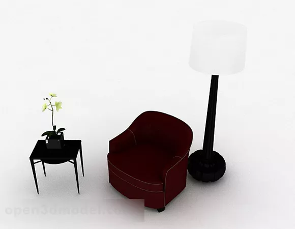 Red Home Single Sofa With Table 3d model Red Home Single Sofa With Table 3d model