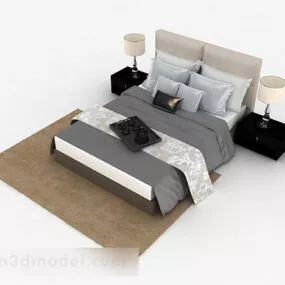 Gray Double Bed Decor 3d model