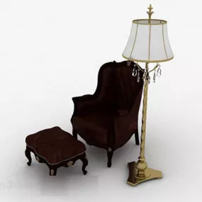 European Brown Sofa Chair Furniture V1 3d model