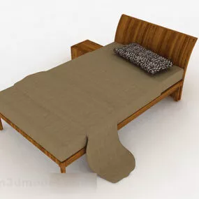 Brown Wooden Single Bed Furniture V2 3d model
