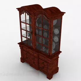 Brown Wooden Display Cabinet Design V1 3d model