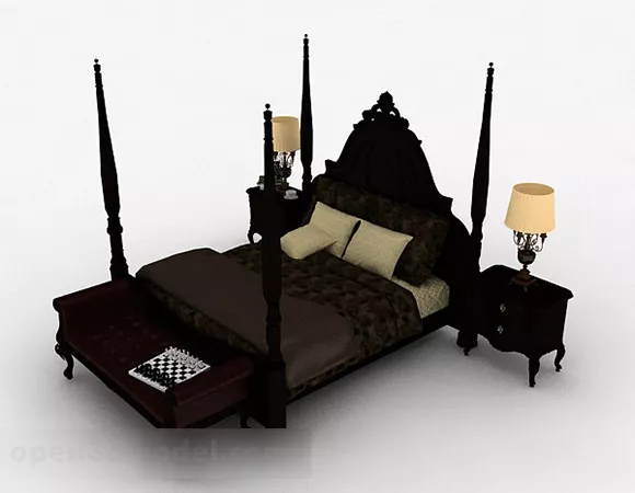 European Home Double Bed Design 3d model European Home Double Bed Design 3d model