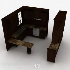 Brown Wooden Cabinet Set Design V1 3d model