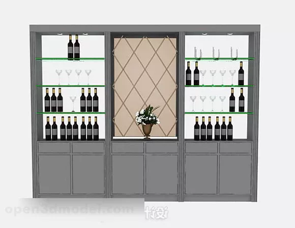 Gray Paint Wine Cabinet 3d model Gray Paint Wine Cabinet 3d model