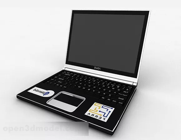 Old Laptop With Sticker 3d model
