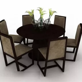 Brown Wooden Dining Table Chair 3d model