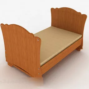 Brown Wood Style Single Bed 3d model