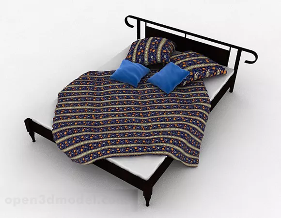 Black Frame Double Bed With Blanket 3d model Black Frame Double Bed With Blanket 3d model