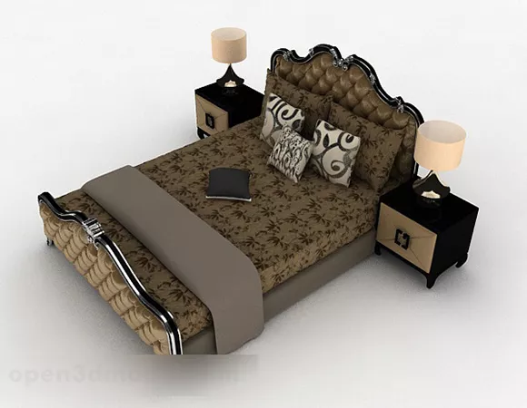 European Brown Style Double Bed 3d model European Brown Style Double Bed 3d model