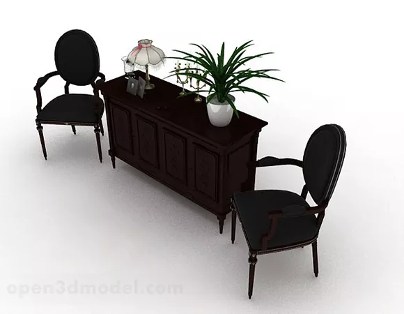 Brown Wooden Office Cabinet With Chair 3d model Brown Wooden Office Cabinet With Chair 3d model