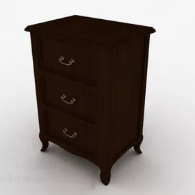 Brown Wooden Reto Bedside Table 3d model