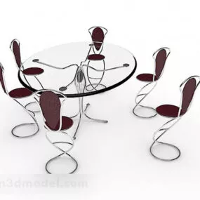 Round Glass Dining Table And Chair 3d model