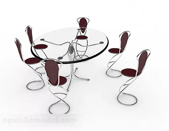 Round Glass Dining Table And Chair 3d model Round Glass Dining Table And Chair 3d model