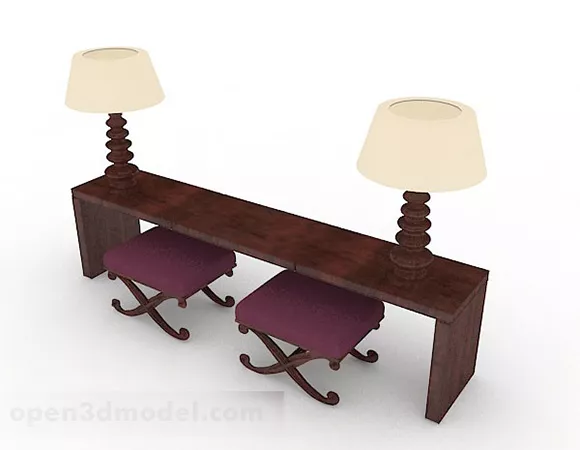 Brown Wood Desk With Table Lamps 3d model Brown Wood Desk With Table Lamps 3d model