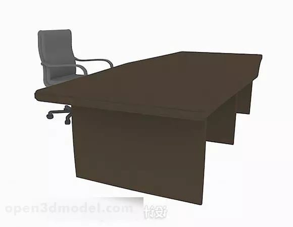 Brown Office Chair With Table 3d model Brown Office Chair With Table 3d model