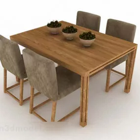 Dining Table And Chair Wooden Design 3d model