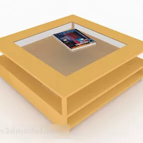 Square Glass Wooden Coffee Table 3d model