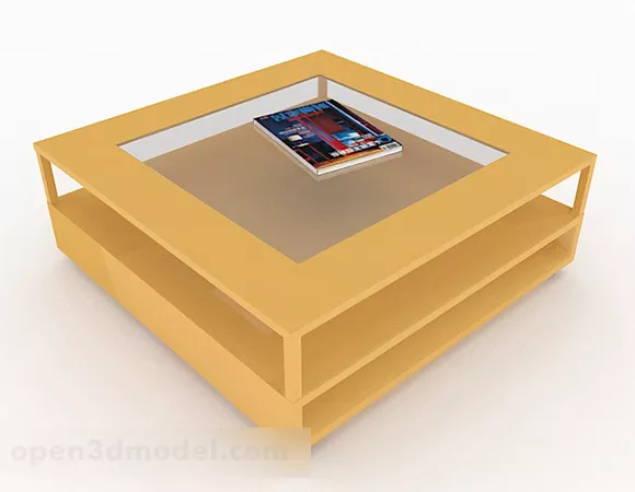 Square Glass Wooden Coffee Table 3d model Square Glass Wooden Coffee Table 3d model