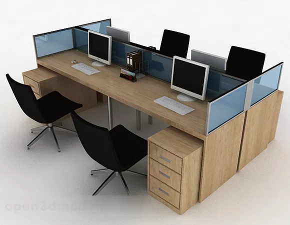 Office Brown Wooden Desk With Chair 3d model Office Brown Wooden Desk With Chair 3d model