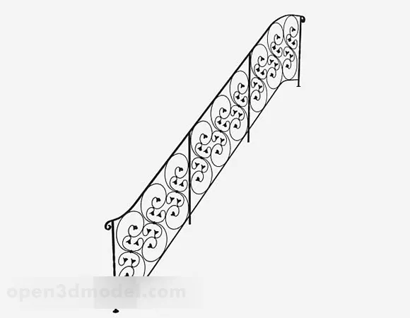 U Staircase With Handrail 3d model