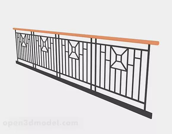 Iron Railing With Wooden Handle 3d model